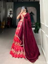 Red Colour Tasar Silk With Printed Lehenga With Blouse Dupatta Wholesale Market In Surat LNB1032